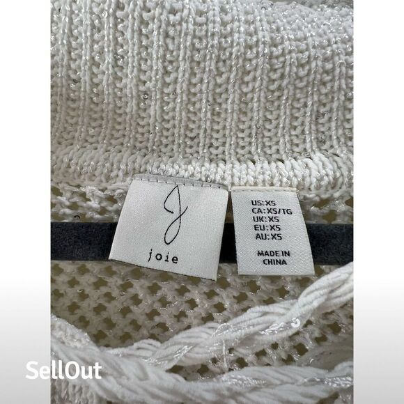 Joie Women's XS Ivory Sparkly Lace-Up V-Neck Pullover Sweater - Picture 3 of 7
